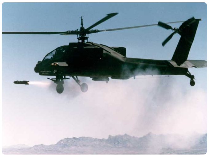 Hellfire missiles fired from helicoptor
