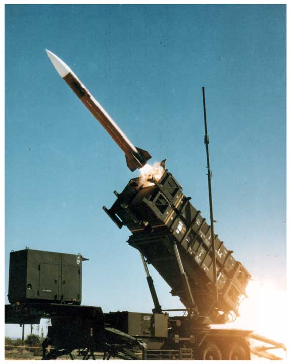 Photo of PATRIOT missile being fired, photo captured as missile leaves the launcher.