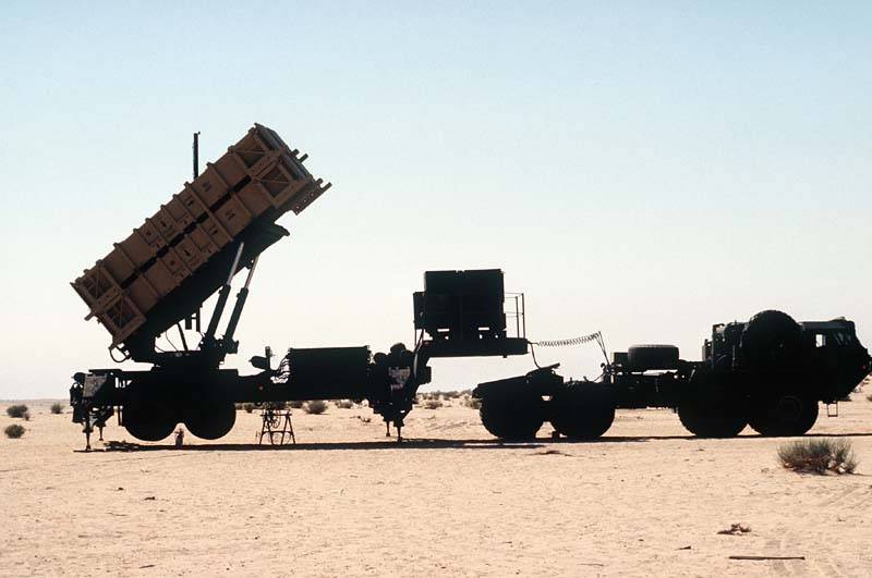 Photo of PATRIOT missile system transport truck and launcher.