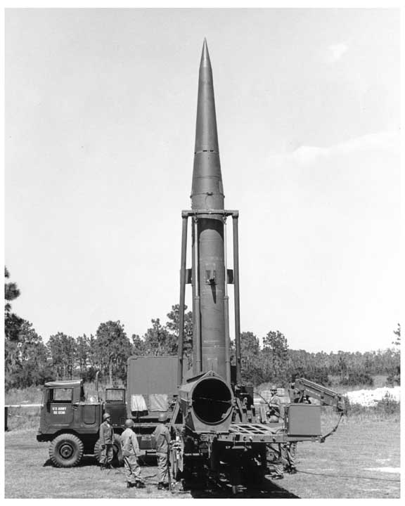 Photo of Pershing missile in launch configuration.