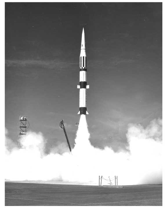 Photo of Pershing missile being launched.