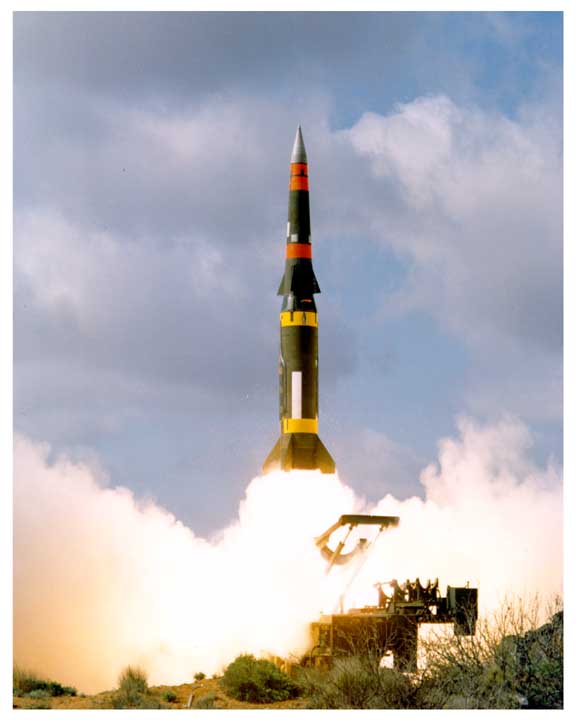 Photo of Pershing missile being launched.