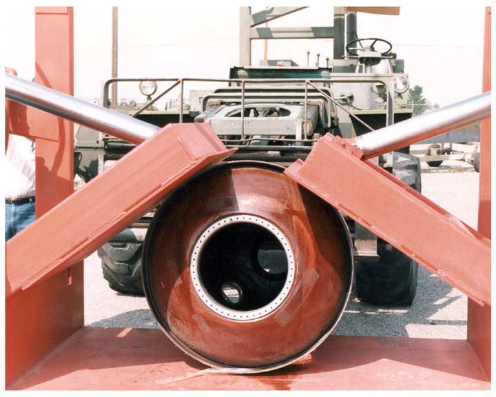 Photo of Pershing missile component being crushed as part of Intermediate-Range Nuclear Forces Treaty.