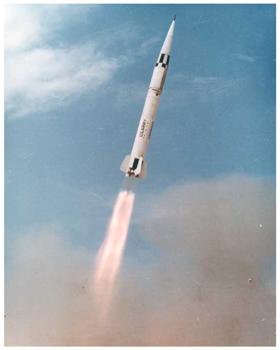 Photo of SERGEANT short-range, surface-to-surface missile in flight.