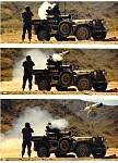 Photo, series of 3 images, of TOW missile being fired from a 1/4 ton JEEP, capturing the missile in flight.