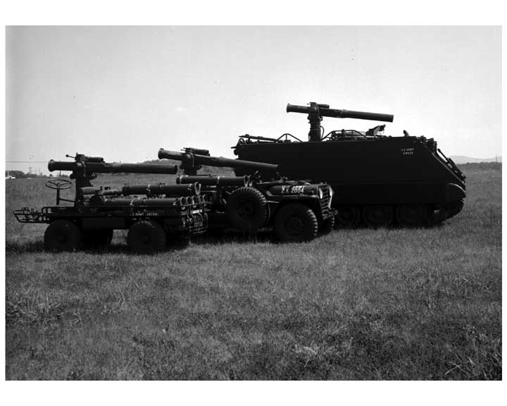 Photo of TOW missile system in 3 configurations.  Mounted on M274 Mechanical Mule, 1/4 ton JEEP, and an M113 armored personnel carrier.