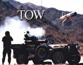Photo of a TOW launch; TOW - "Tube-launched, optically-tracked, wired guided"